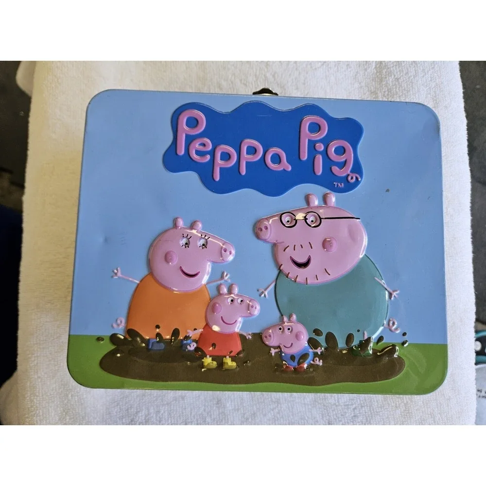 Peppa Pig Metal Lunchbox Blue with Handle Toy Storage Lunch Pail NICE